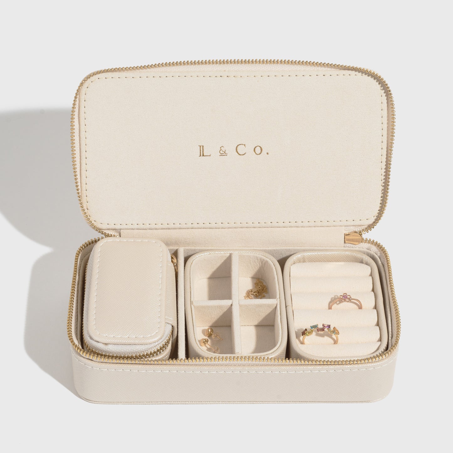 【ジュエリーボックス】パールホワイト×ゴールド(大)